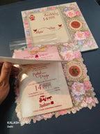 KLB590 Floral Design Paper Wedding Card (2 Page & 1 Transparent PVC)-Kalash Cards
