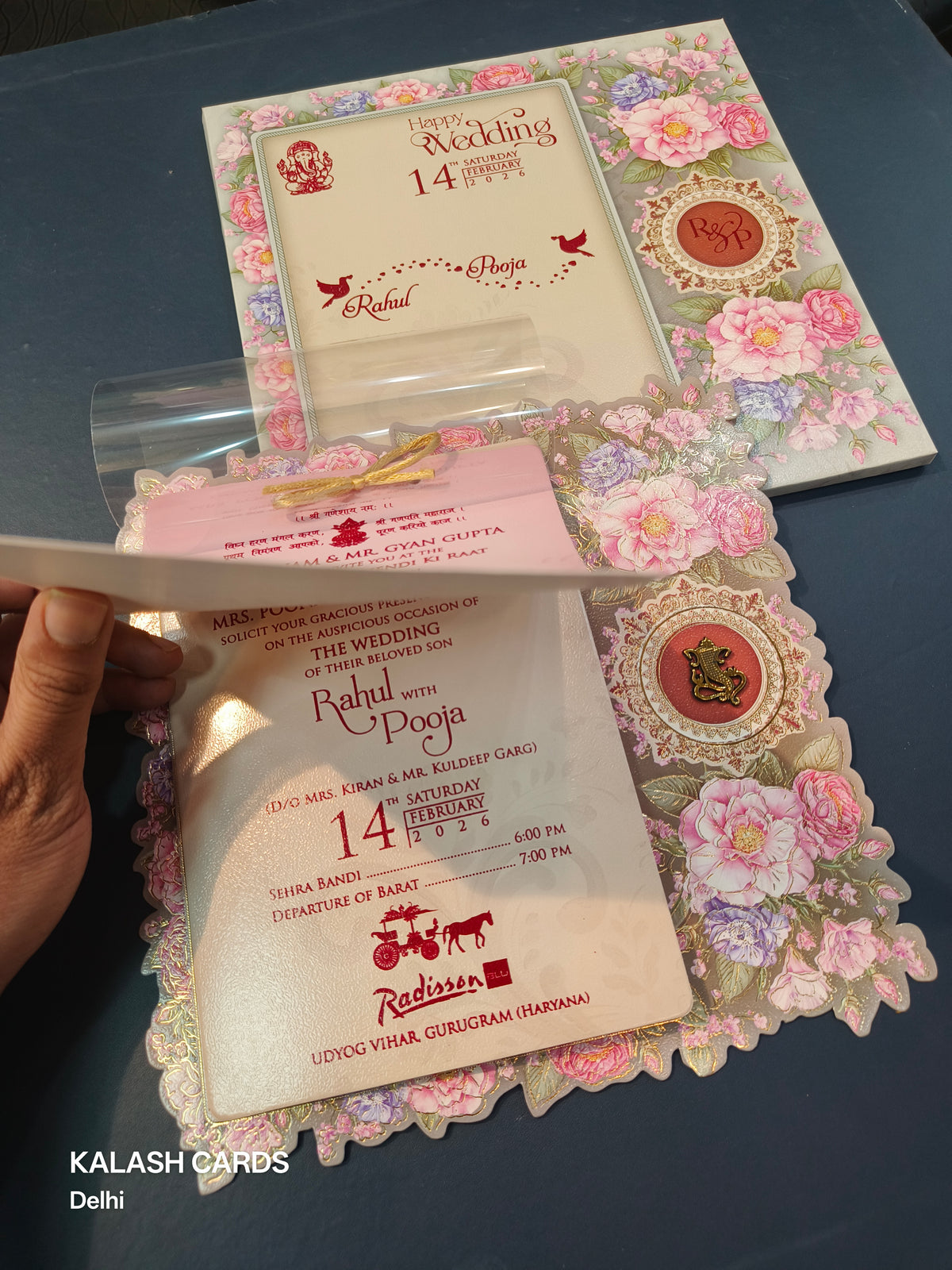 KLB590 Floral Design Paper Wedding Card (2 Page & 1 Transparent PVC)-Kalash Cards