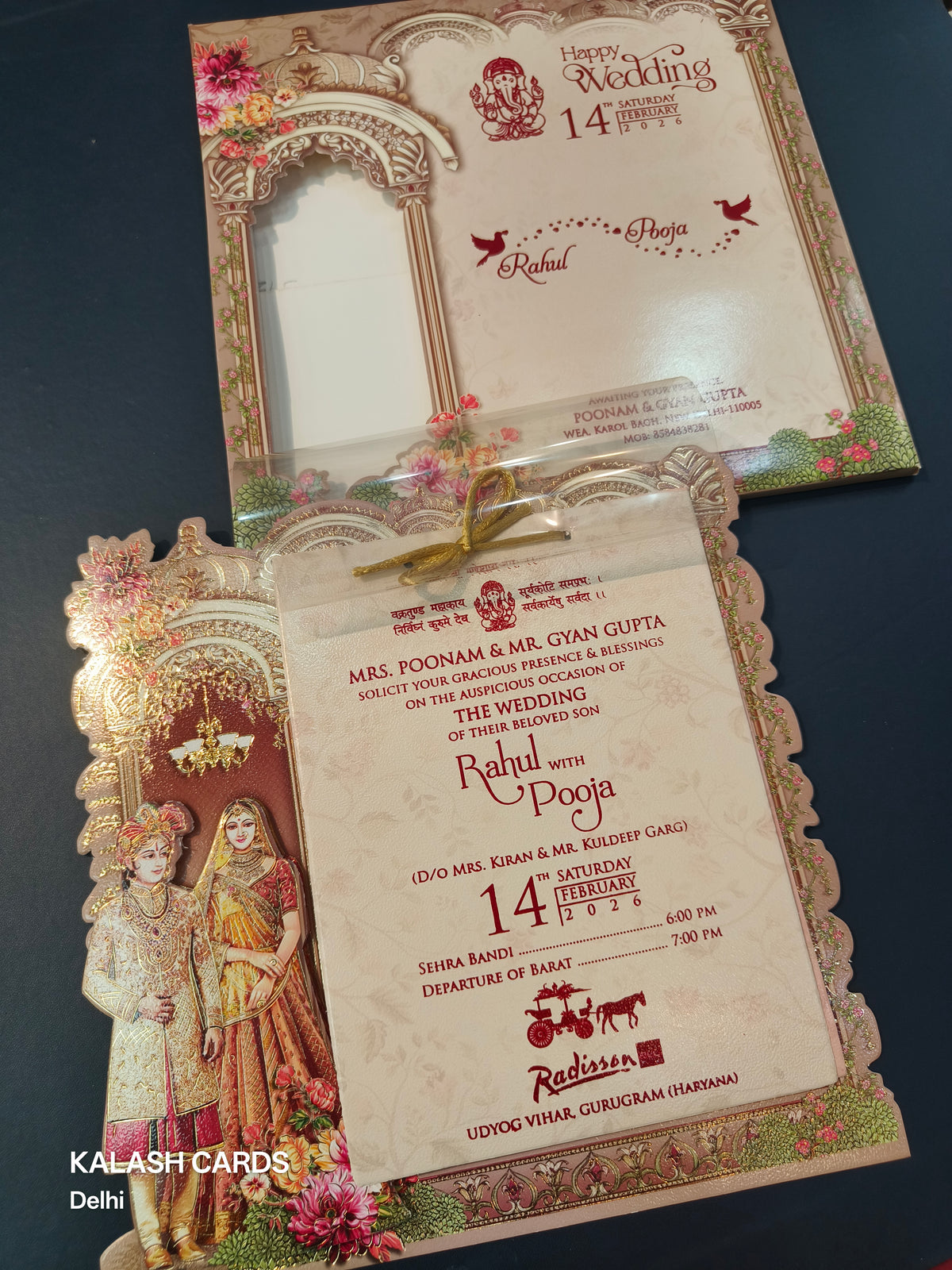 KLB592 Raja Rani Design Paper Wedding Card (2 Page & 1 Transparent PVC)-Kalash Cards