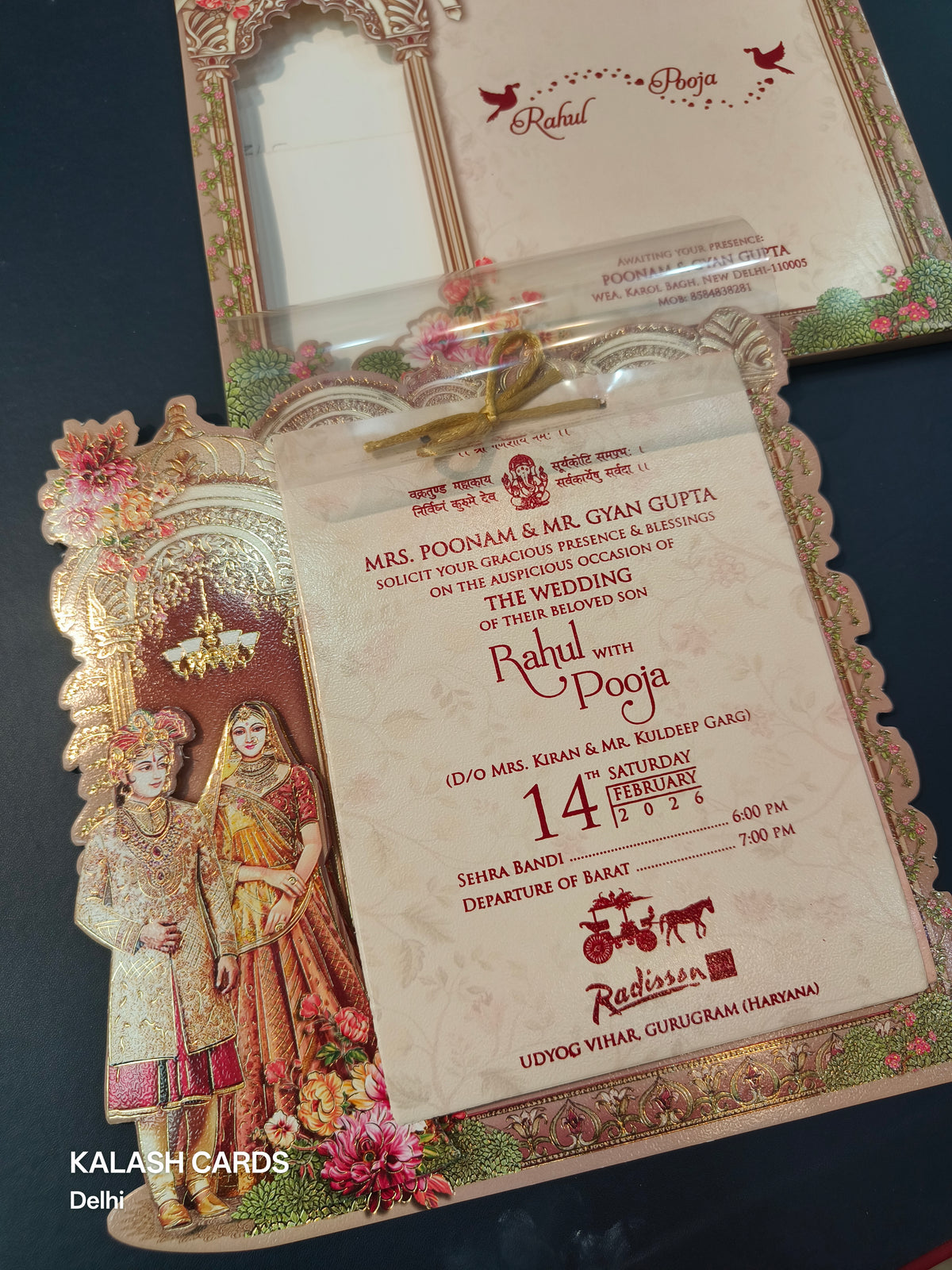 KLB592 Raja Rani Design Paper Wedding Card (2 Page & 1 Transparent PVC)-Kalash Cards