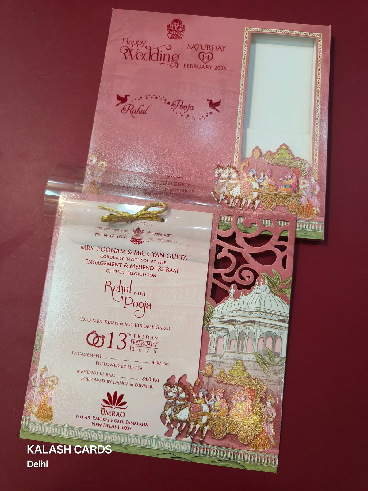 KLB593 Indian Barat Theme Paper Wedding Card (2 Page & 1 Transparent PVC)-Kalash Cards