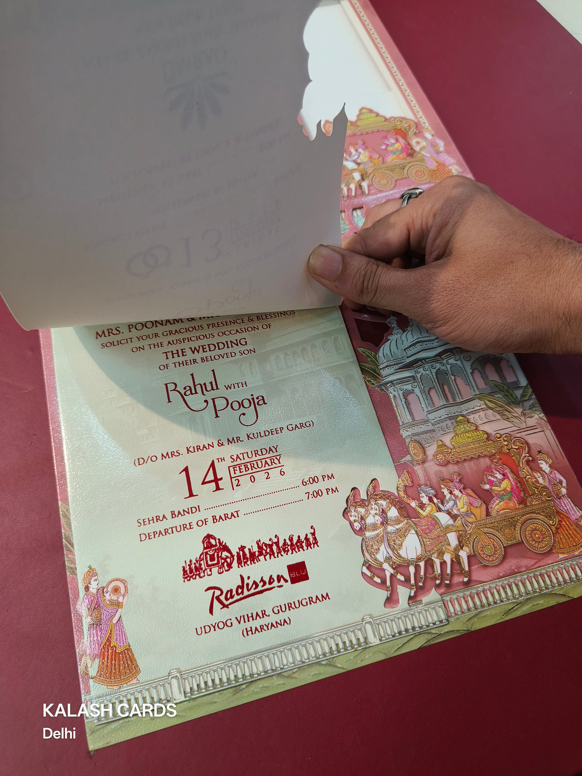 KLB593 Indian Barat Theme Paper Wedding Card (2 Page & 1 Transparent PVC)-Kalash Cards