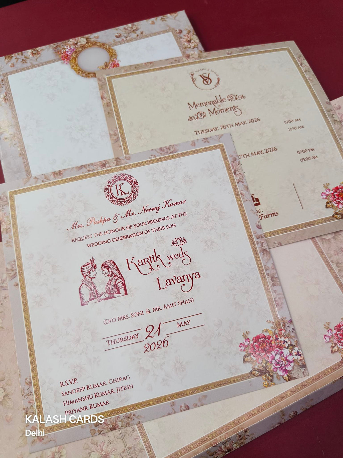 KLB598 Floral Design Wedding Card (2 Page)-Kalash Cards