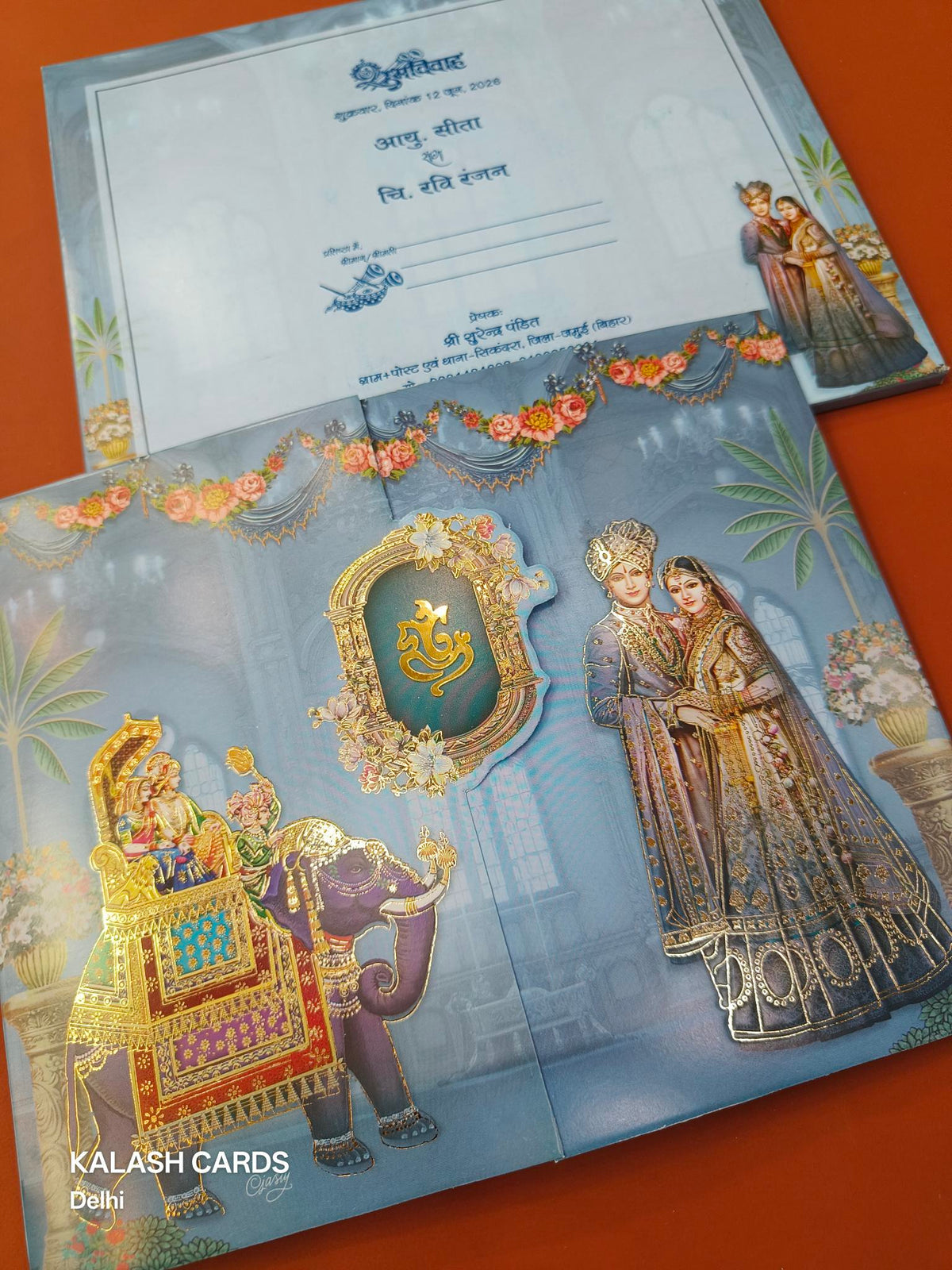 KLB602 Raja Rani Barat Theme Wedding Card (2 Page)-Kalash Cards