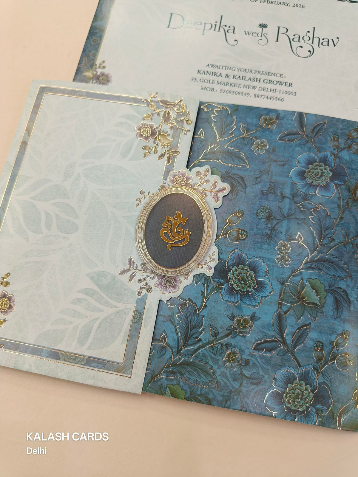 KLB603 Blue Floral Design Wedding Card (2 Page)-Kalash Cards