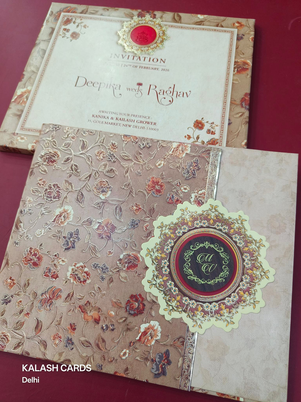 KLB604 Brown Design Wedding Card (2 page)-Kalash Cards