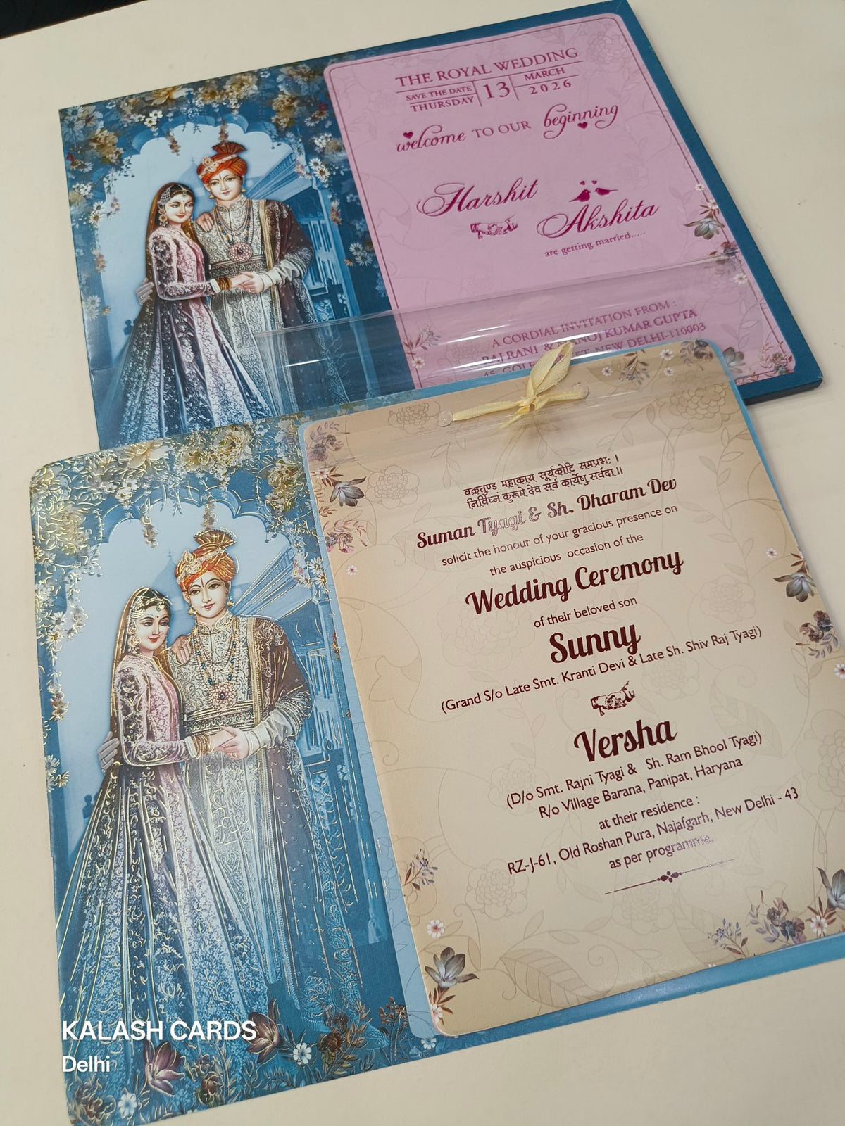 KLB605 Raja Rani Design Wedding Card (2 Pages and 1 Transparent PVC)-Kalash Cards