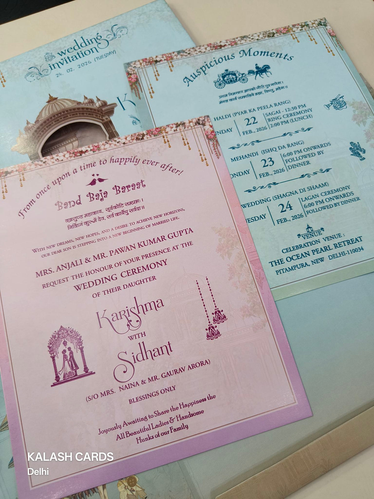 KLB606 Royal Dulha Dulhan Theme Wedding Card (2 Page)-Kalash Cards