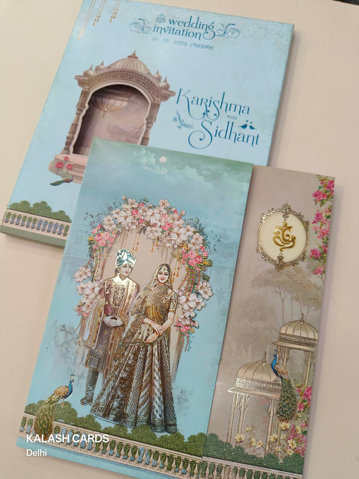 KLB606 Royal Dulha Dulhan Theme Wedding Card (2 Page)-Kalash Cards