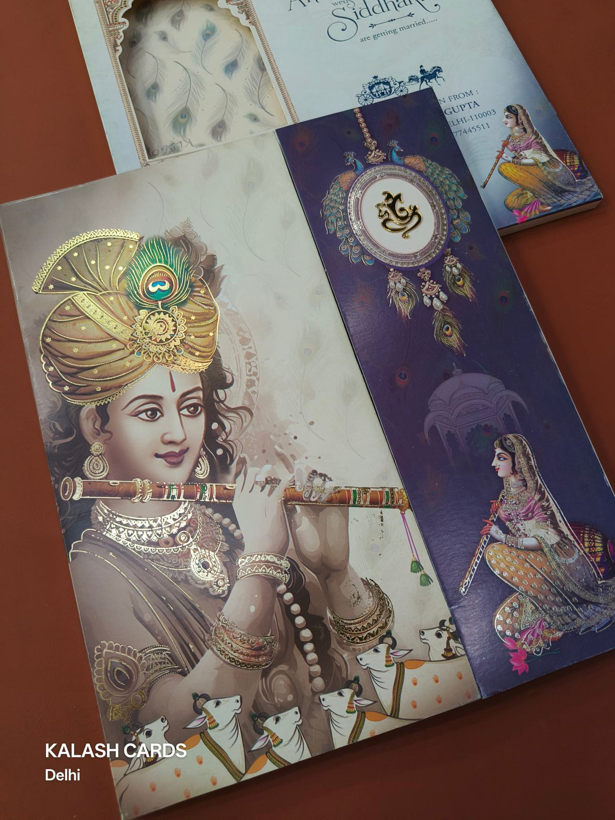 KLB609 Radha Krishna Design Wedding Card (2 Pages)-Kalash Cards