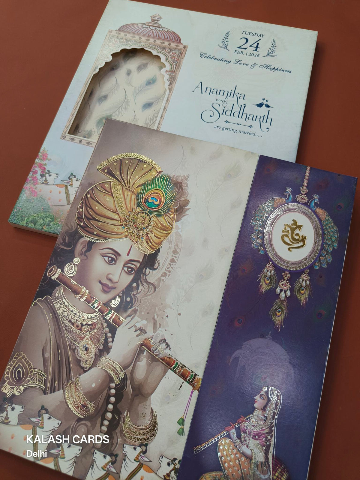 KLB609 Radha Krishna Design Wedding Card (2 Pages)-Kalash Cards