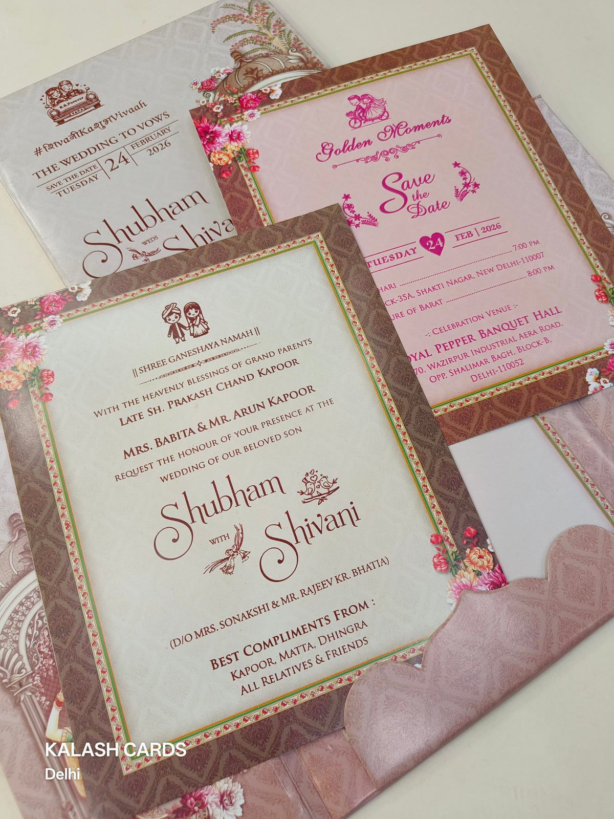 KLB613 Royal Theme Padding Thick Wedding Card (2 Page & Couple Name Acrylic Mirror)-Kalash Cards