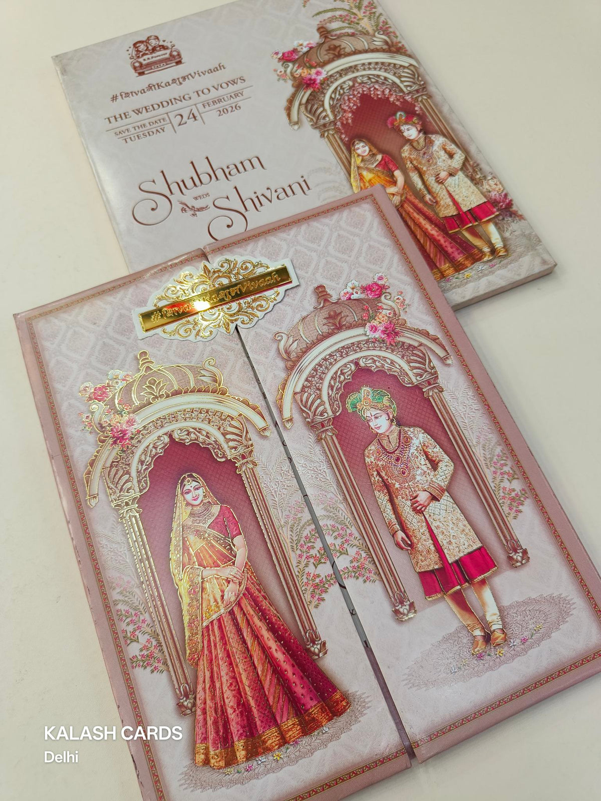 KLB613 Royal Theme Padding Thick Wedding Card (2 Page & Couple Name Acrylic Mirror)-Kalash Cards