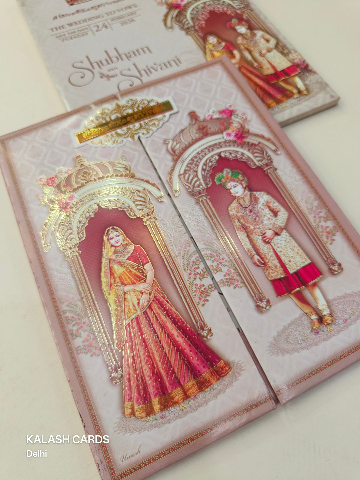 KLB613 Royal Theme Padding Thick Wedding Card (2 Page & Couple Name Acrylic Mirror)-Kalash Cards