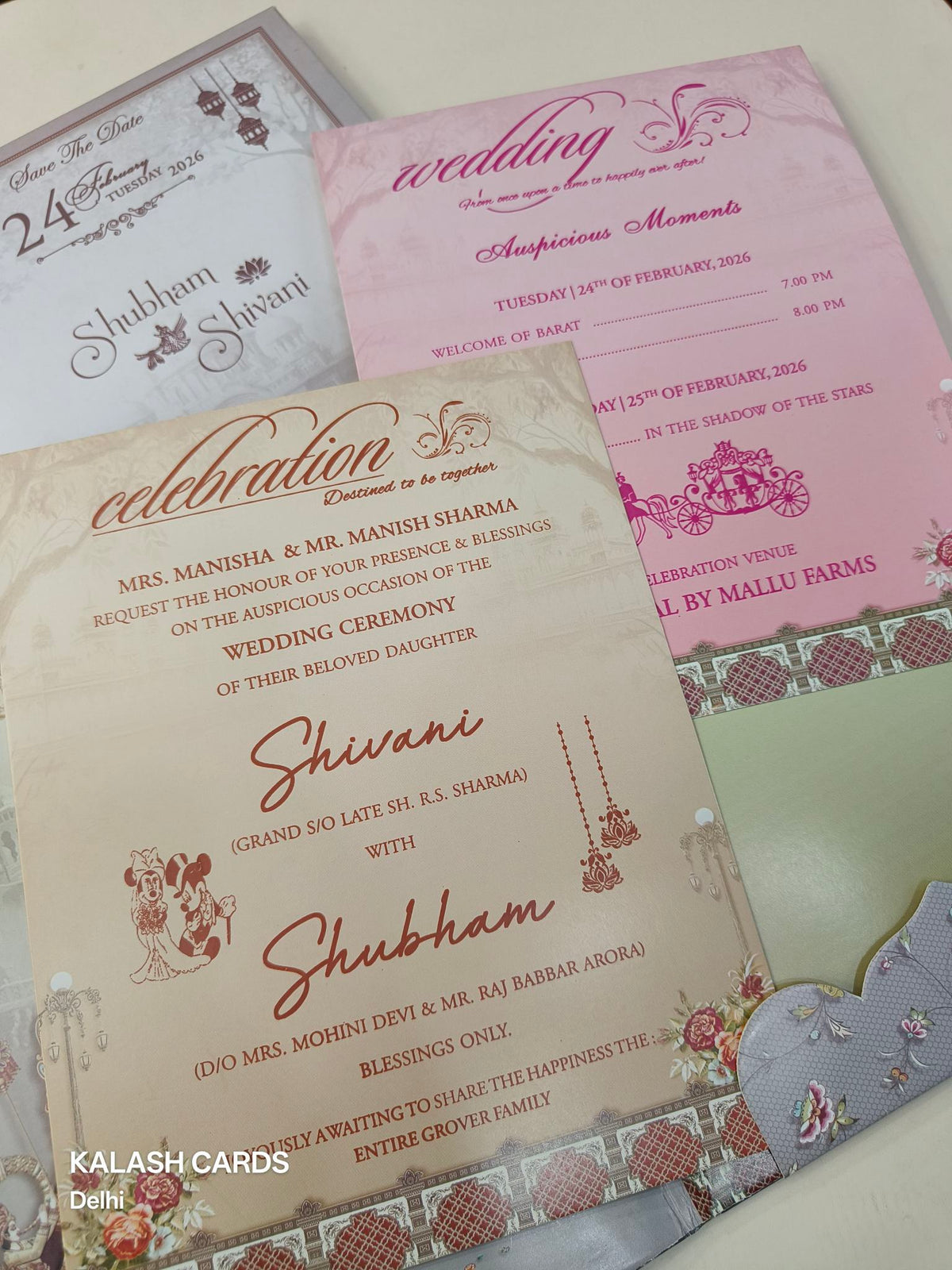KLB614 Dulha Dulhan Design Padding Hardboard Thick Wedding Card (2 Page and Couple Name Acrylic Mirror)-Kalash Cards