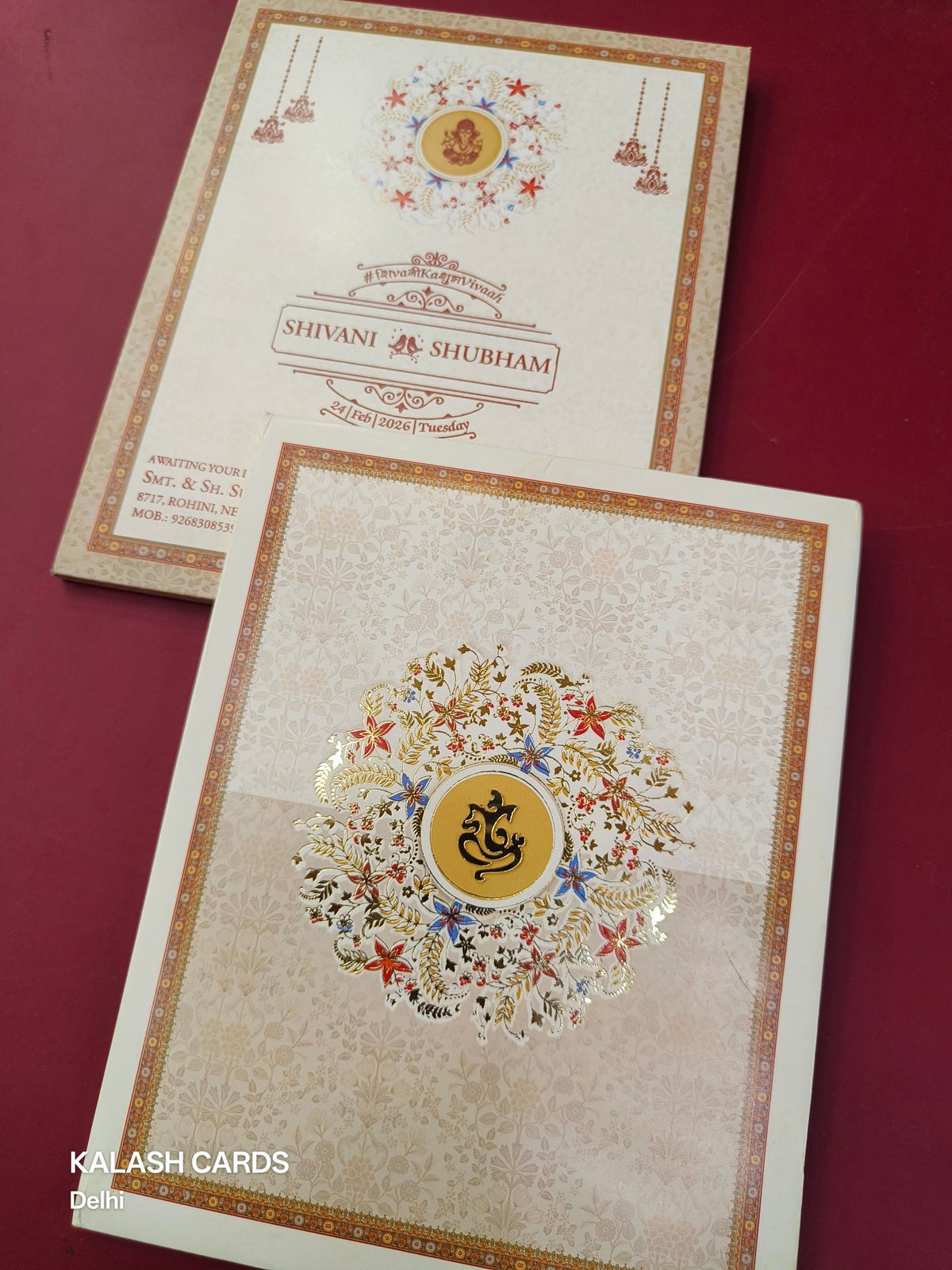 KLB615 Floral Theme Padding Hardboard Thick Wedding Card (2 Page)-Kalash Cards