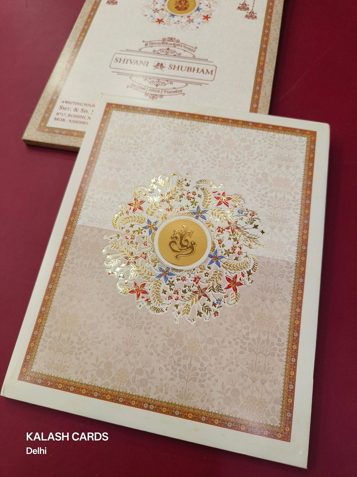 KLB615 Floral Theme Padding Hardboard Thick Wedding Card (2 Page)-Kalash Cards