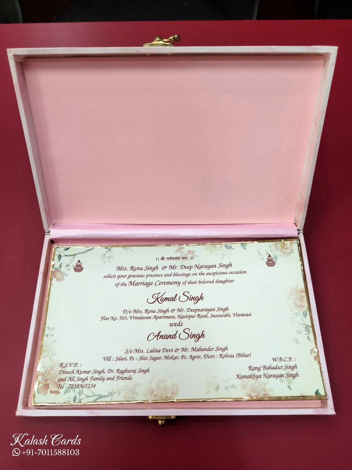 KLB618 MDF Box Type Wedding Card with 2 Thick Pages-Kalash Cards