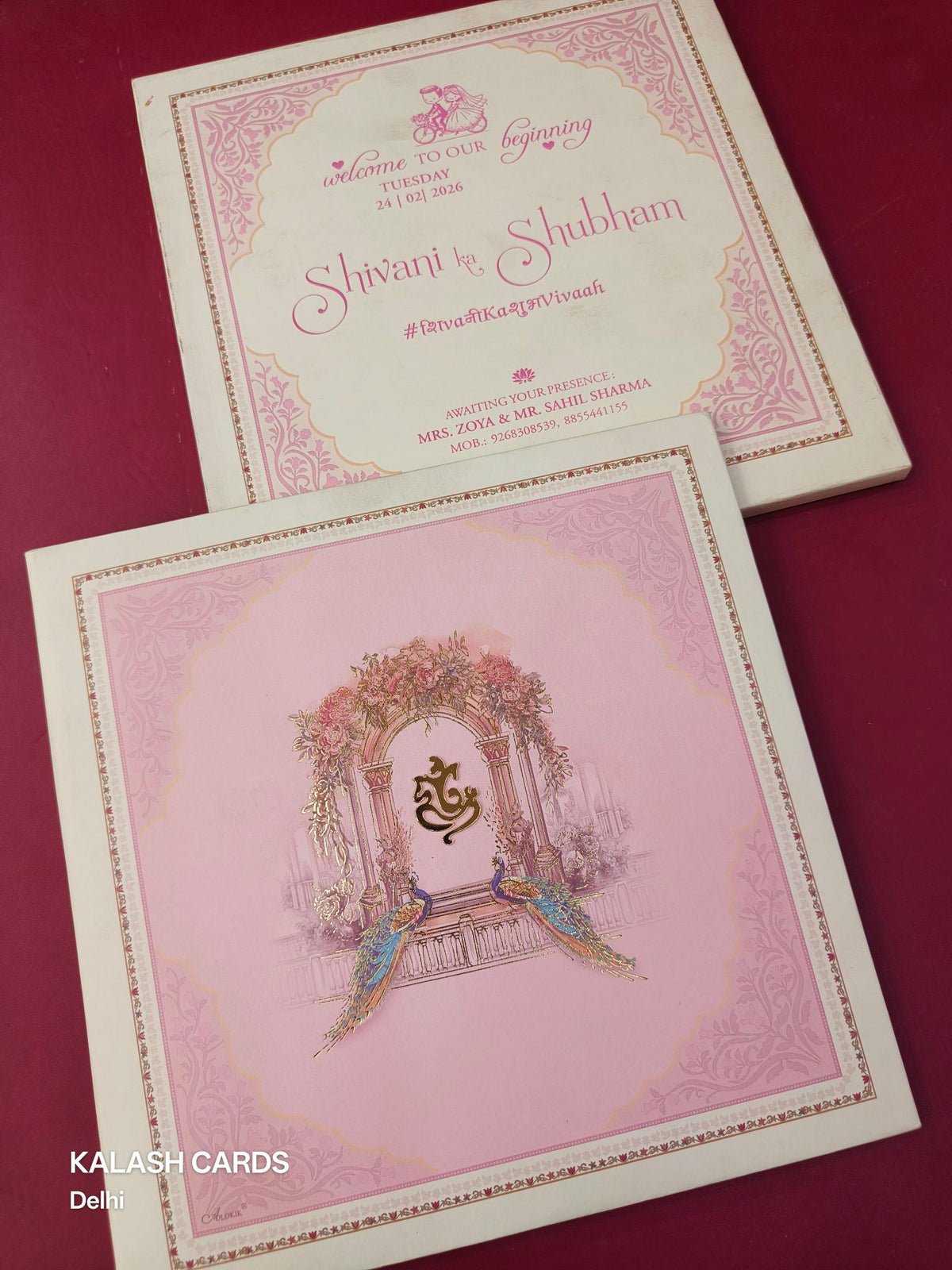 KLB620 Royal Peacock Arch Theme Padding Hardboard Thick Wedding Card (2 Page)-Kalash Cards