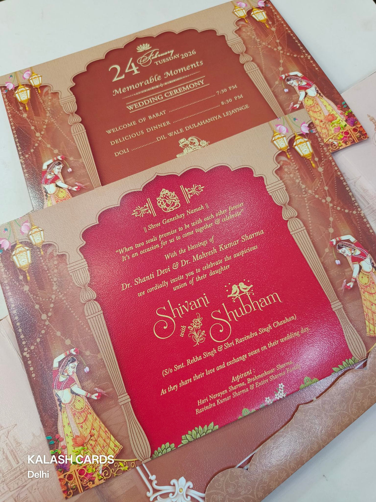 KLB624 Traditional Raja Rani Design Padding Hardboard Thick Wedding Card (2 Page)-Kalash Cards