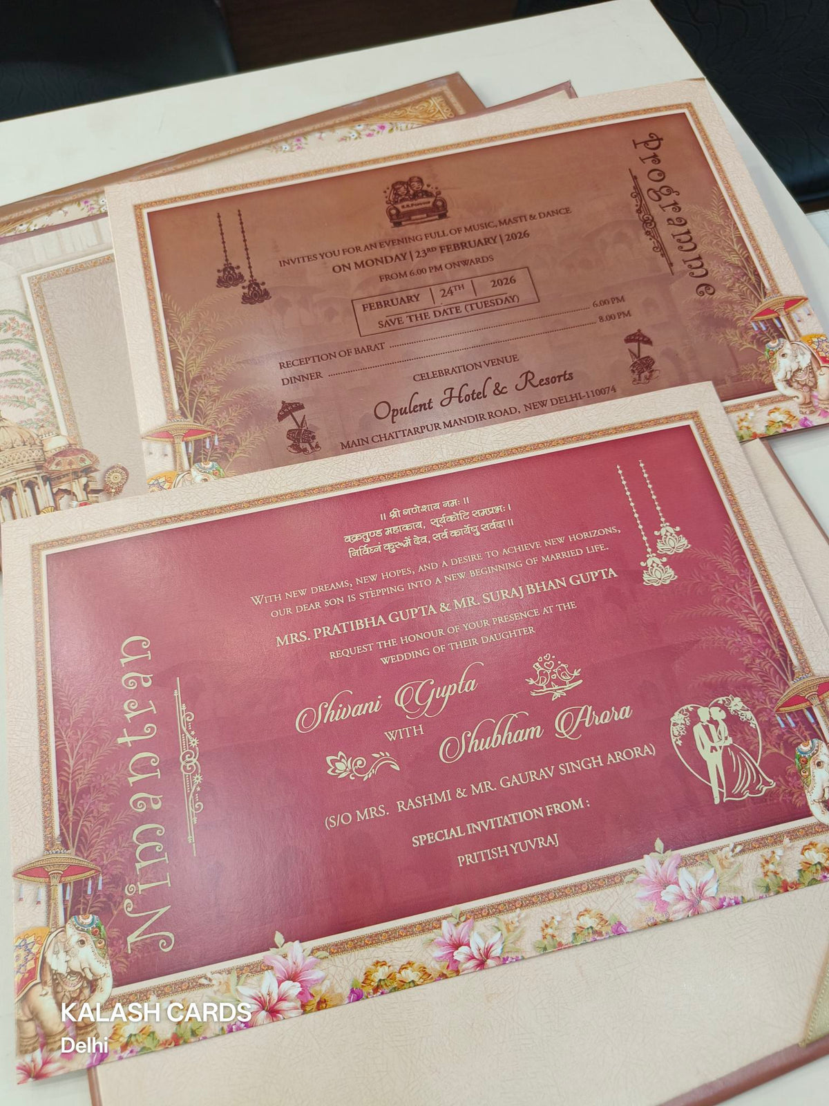 KLB626 Laser Cut Raja Rani Theme Padding Hardboard Thick Wedding Card (2 Page & Couple Name Acrylic Mirror)-Kalash Cards