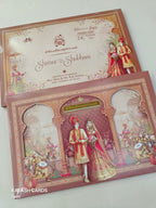 KLB626 Laser Cut Raja Rani Theme Padding Hardboard Thick Wedding Card (2 Page & Couple Name Acrylic Mirror)-Kalash Cards