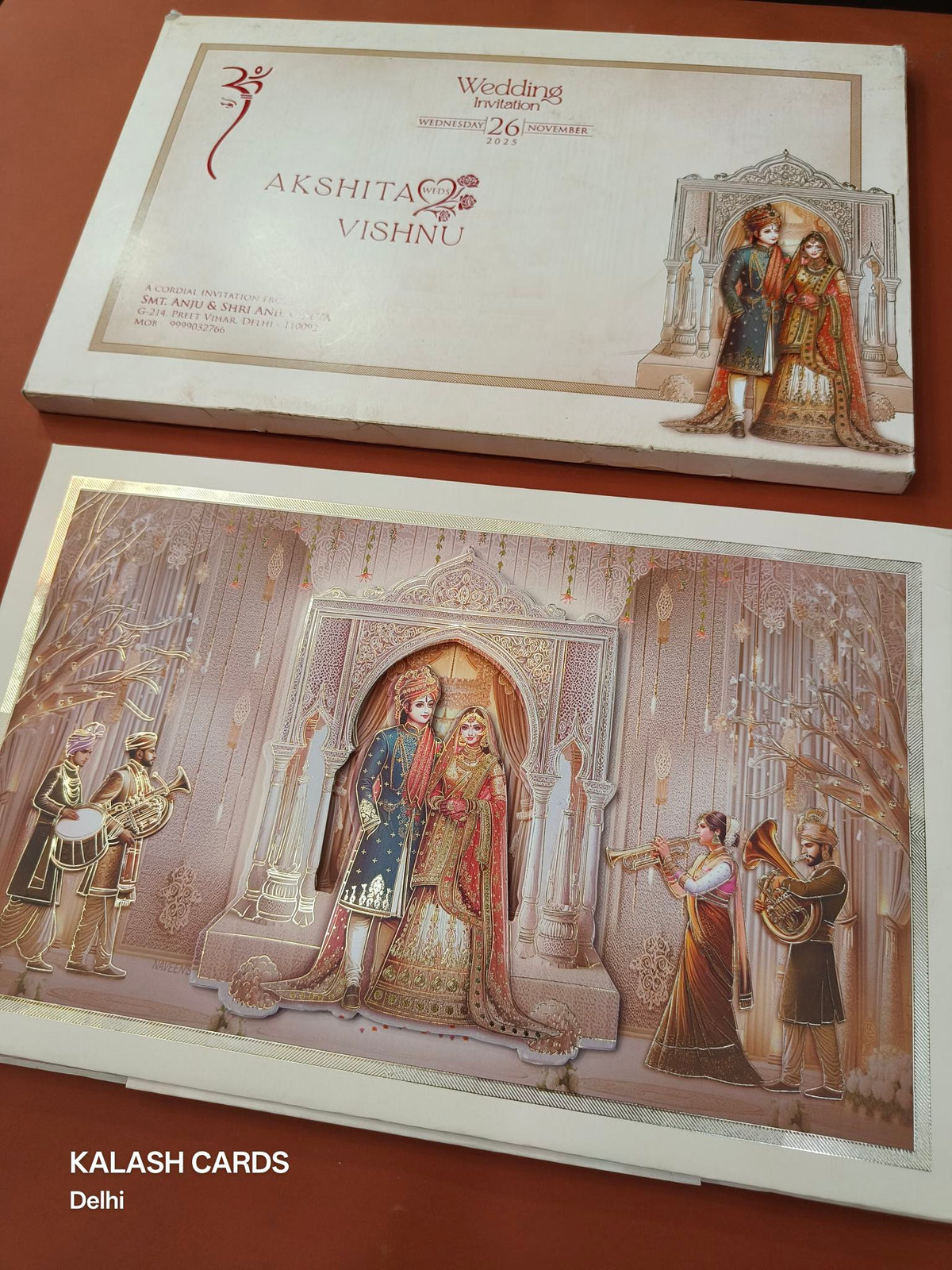 KLB630 Raja Rani Theme Padding Hardboard Thick Wedding Card (2 Thick Page)-Kalash Cards