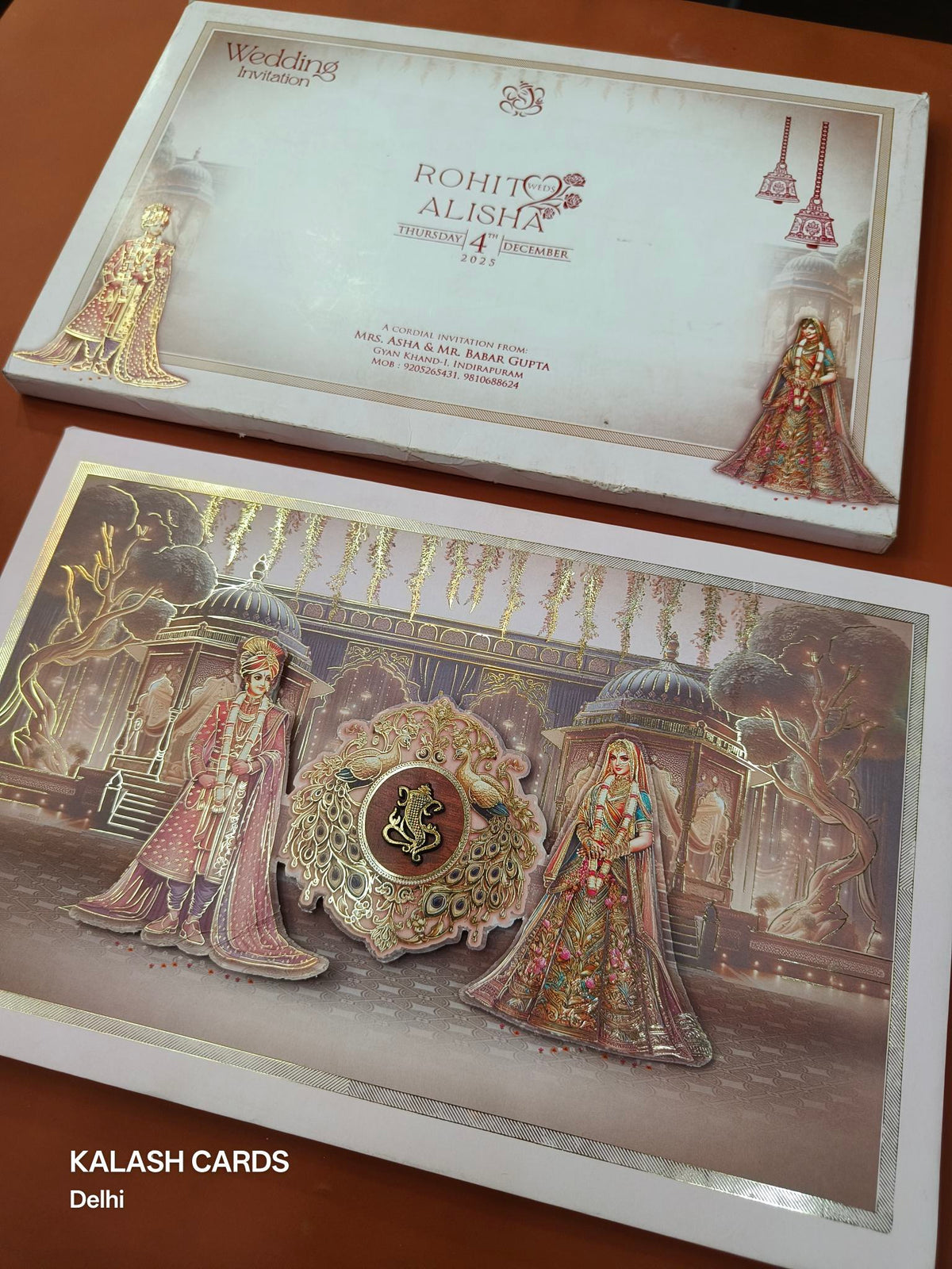 KLB631 Royal Raja Rani Design Padding Hardboard Thick Wedding Card (2 Thick Page)-Kalash Cards