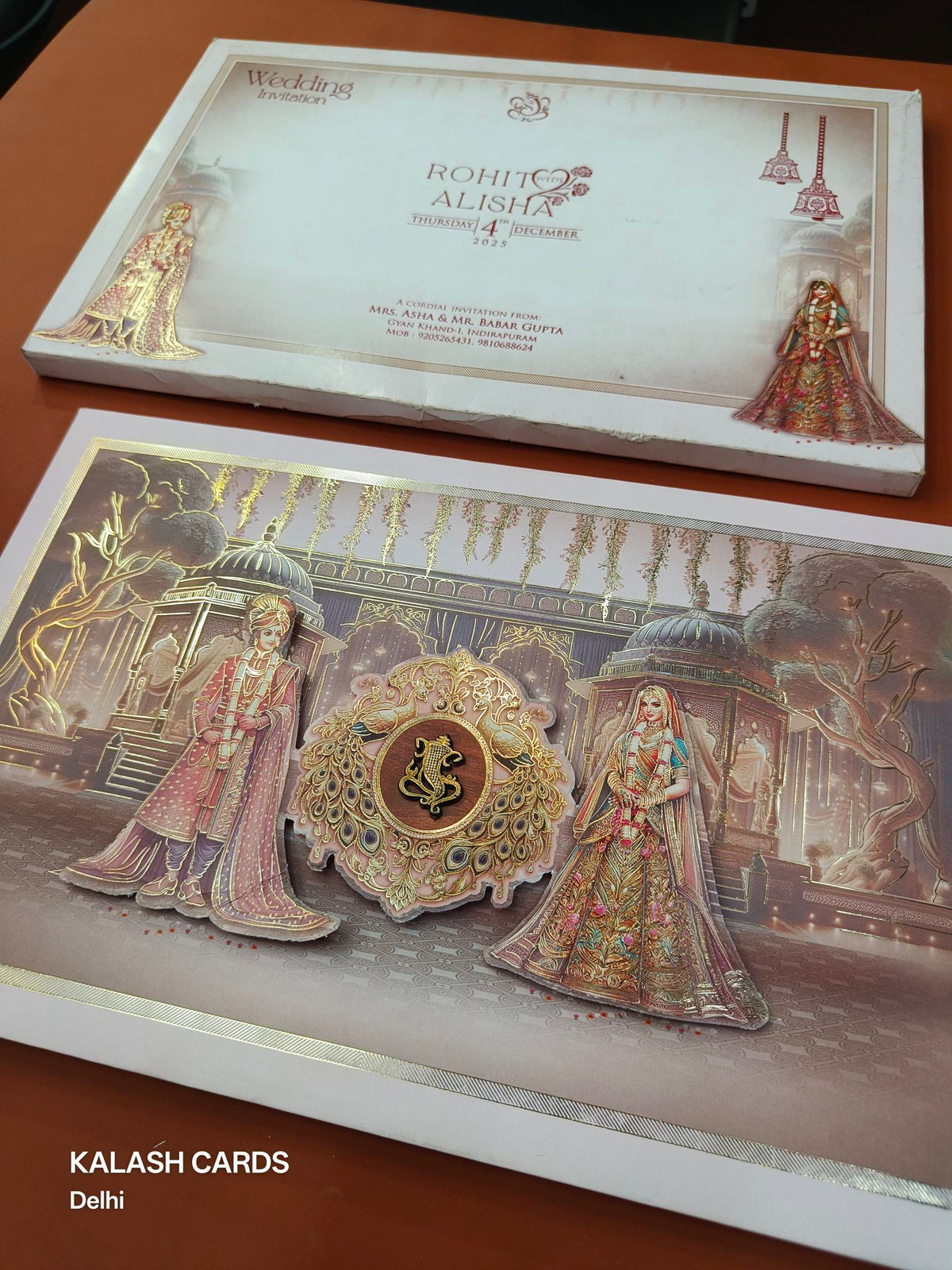 KLB631 Royal Raja Rani Design Padding Hardboard Thick Wedding Card (2 Thick Page)-Kalash Cards