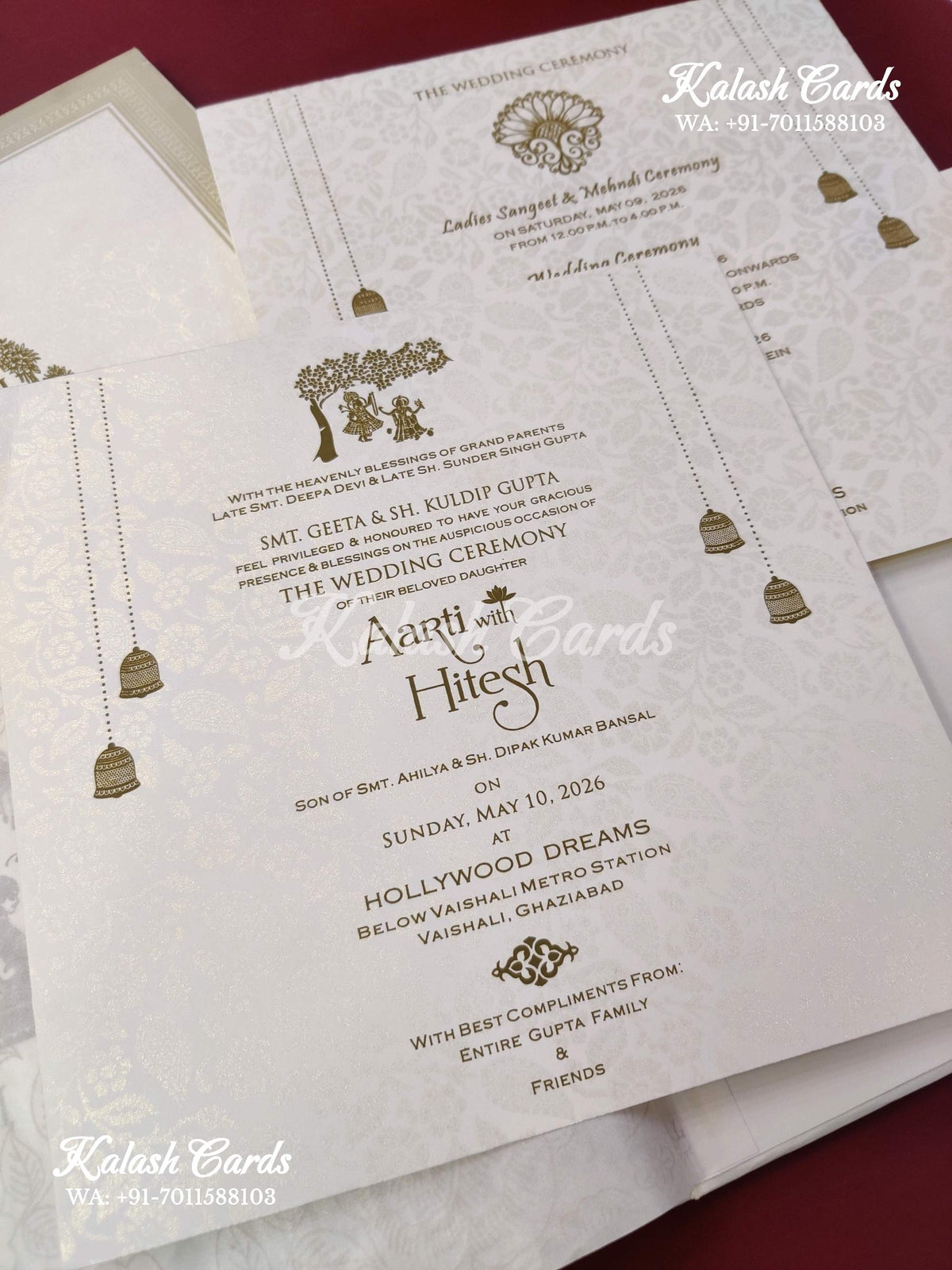 KLB632 Traditional Indian Design Padding Hardboard Thick Wedding Card (2 Page)-Kalash Cards