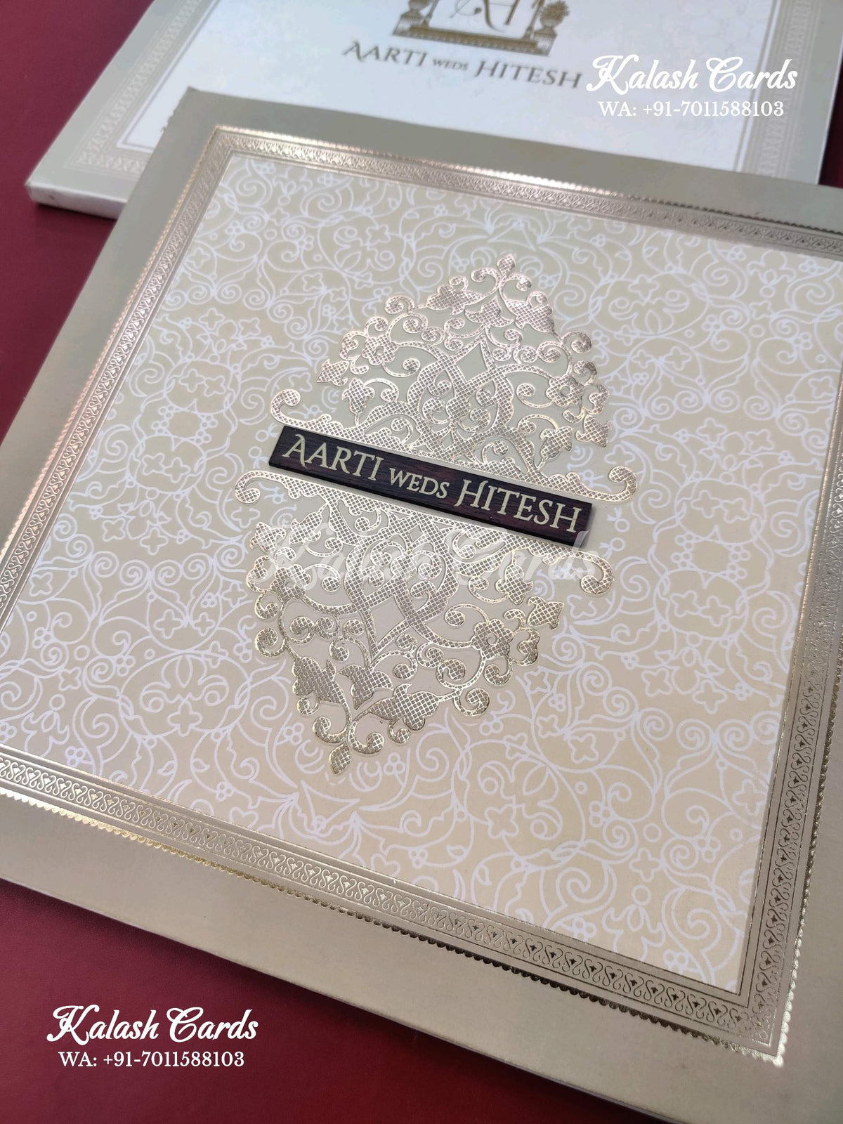 KLB632 Traditional Indian Design Padding Hardboard Thick Wedding Card (2 Page)-Kalash Cards
