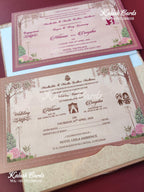 KLB634 Traditional Indian Barat Padding Hardboard Thick Wedding Card (2 Page & Couple Name Acrylic Plate)-Kalash Cards