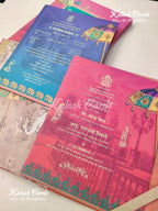 KLB635 Traditional Elephant Design Padding Hardboard Thick Wedding Card (2 Thick Page)-Kalash Cards