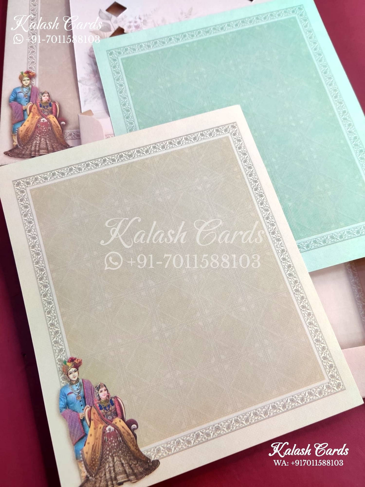 KLB637 Raja Rani Theme Semi Box Wedding Card (2 Page)-Kalash Cards