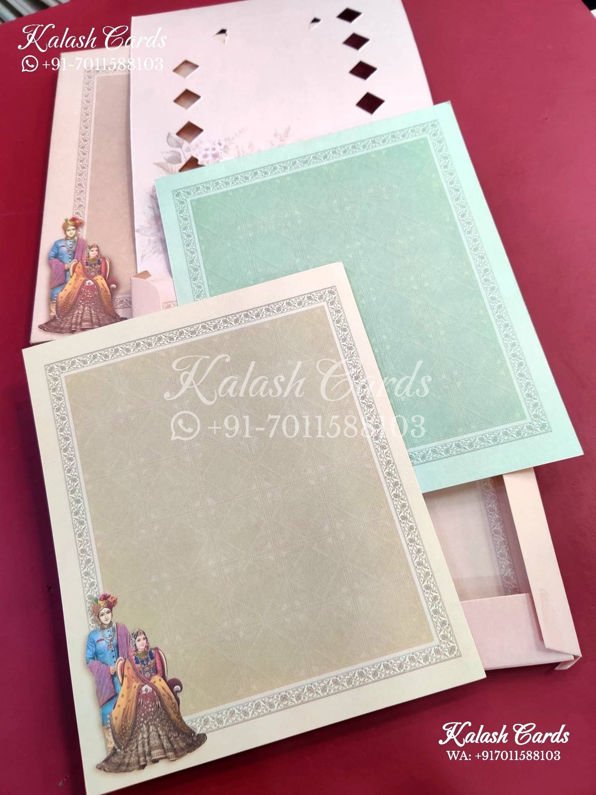 KLB637 Raja Rani Theme Semi Box Wedding Card (2 Page)-Kalash Cards