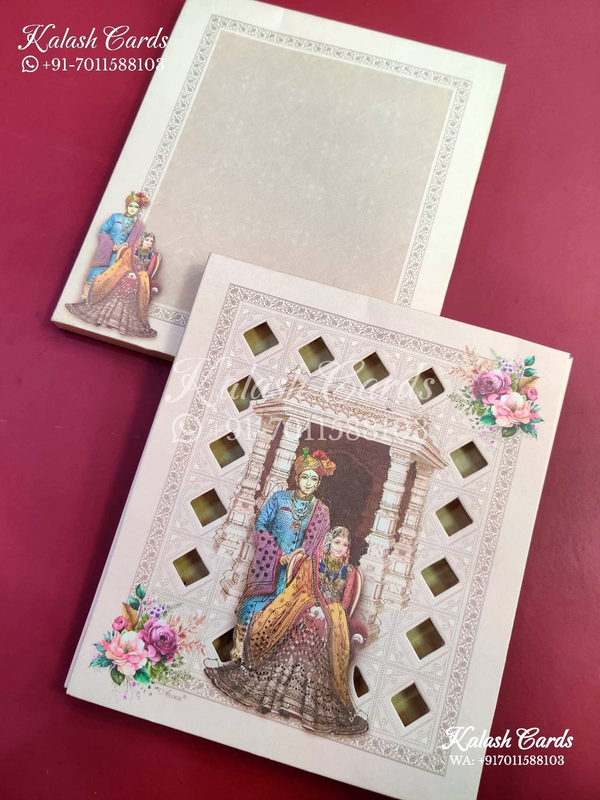 KLB637 Raja Rani Theme Semi Box Wedding Card (2 Page)-Kalash Cards