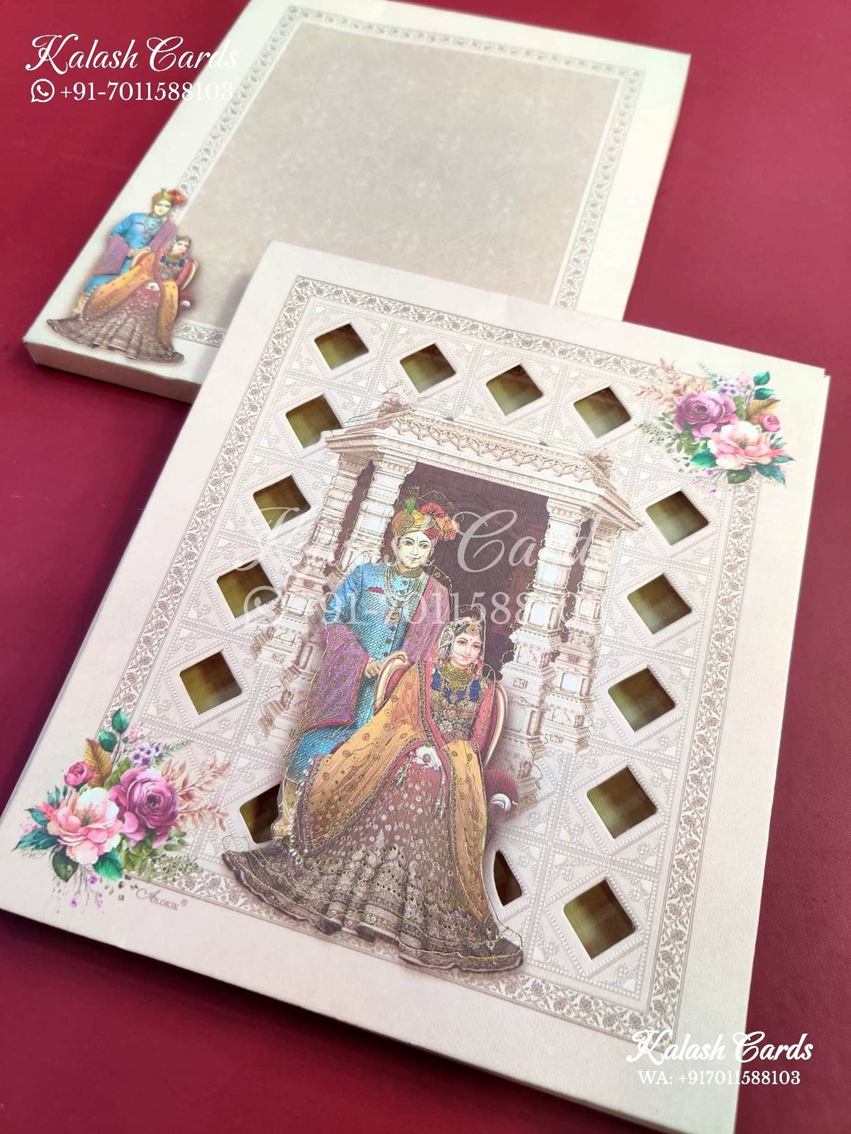 KLB637 Raja Rani Theme Semi Box Wedding Card (2 Page)-Kalash Cards