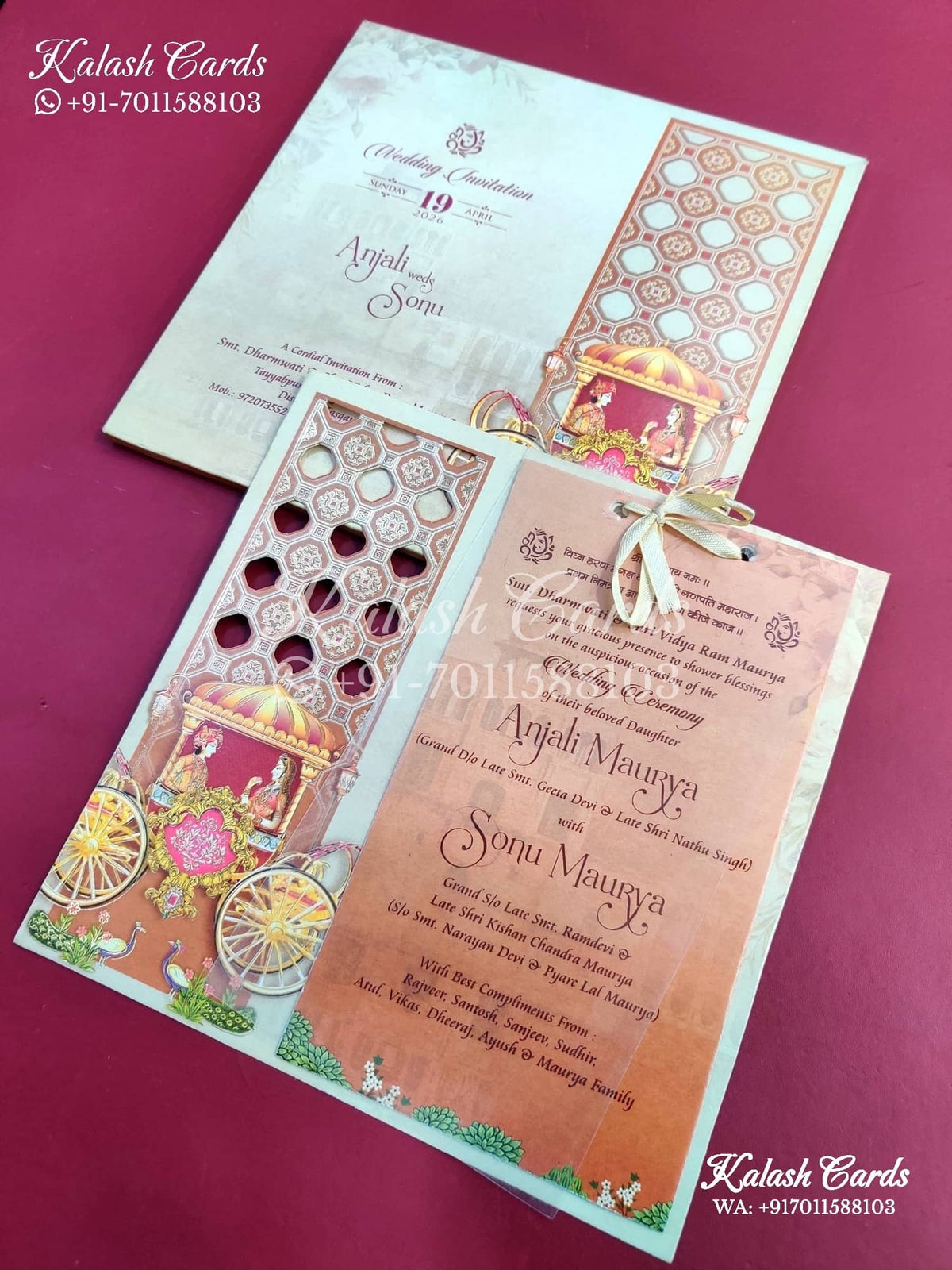 KLB638 Chariot Theme Semi Box Wedding Card (2 Page)-Kalash Cards