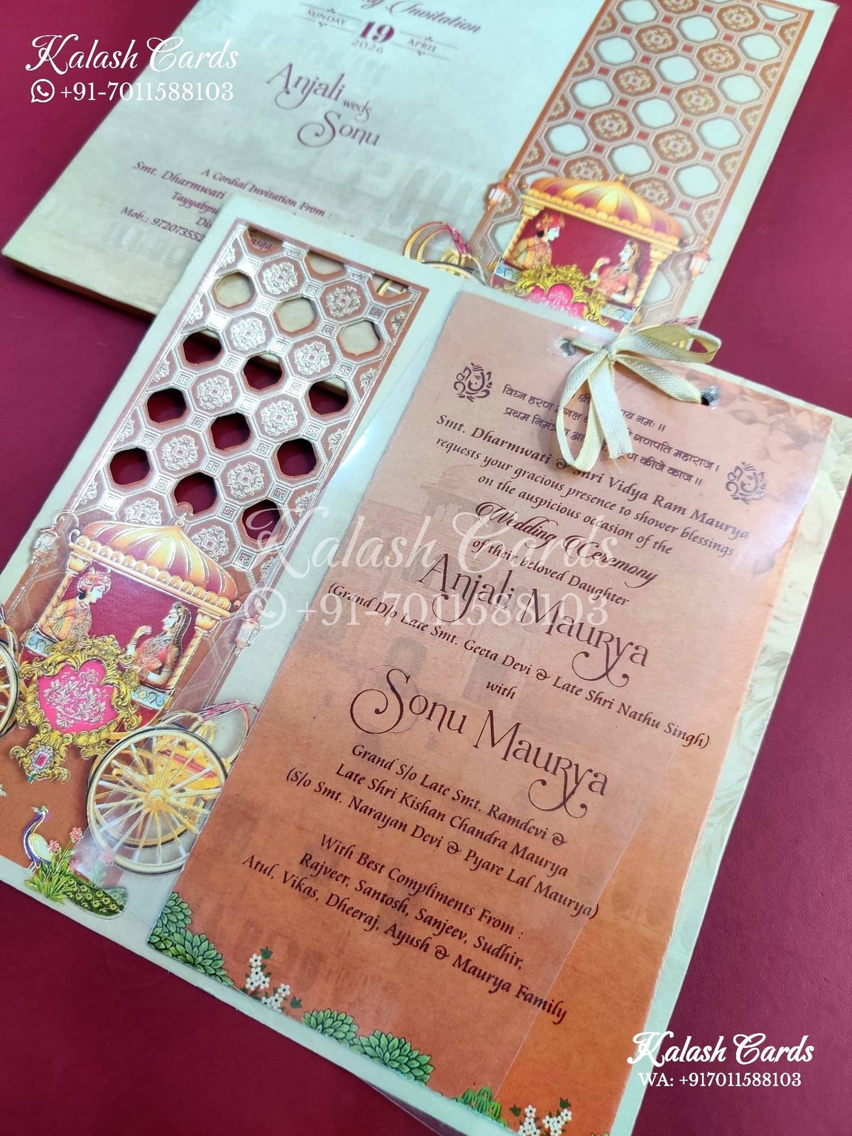 KLB638 Chariot Theme Semi Box Wedding Card (2 Page)-Kalash Cards