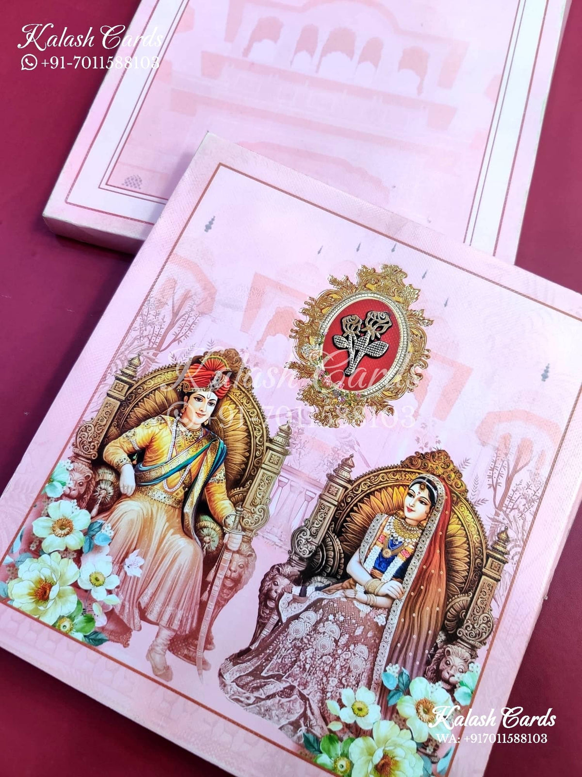 KLB639 Dulha Dulhan Theme Semi Box Wedding Card (2 Page)-Kalash Cards