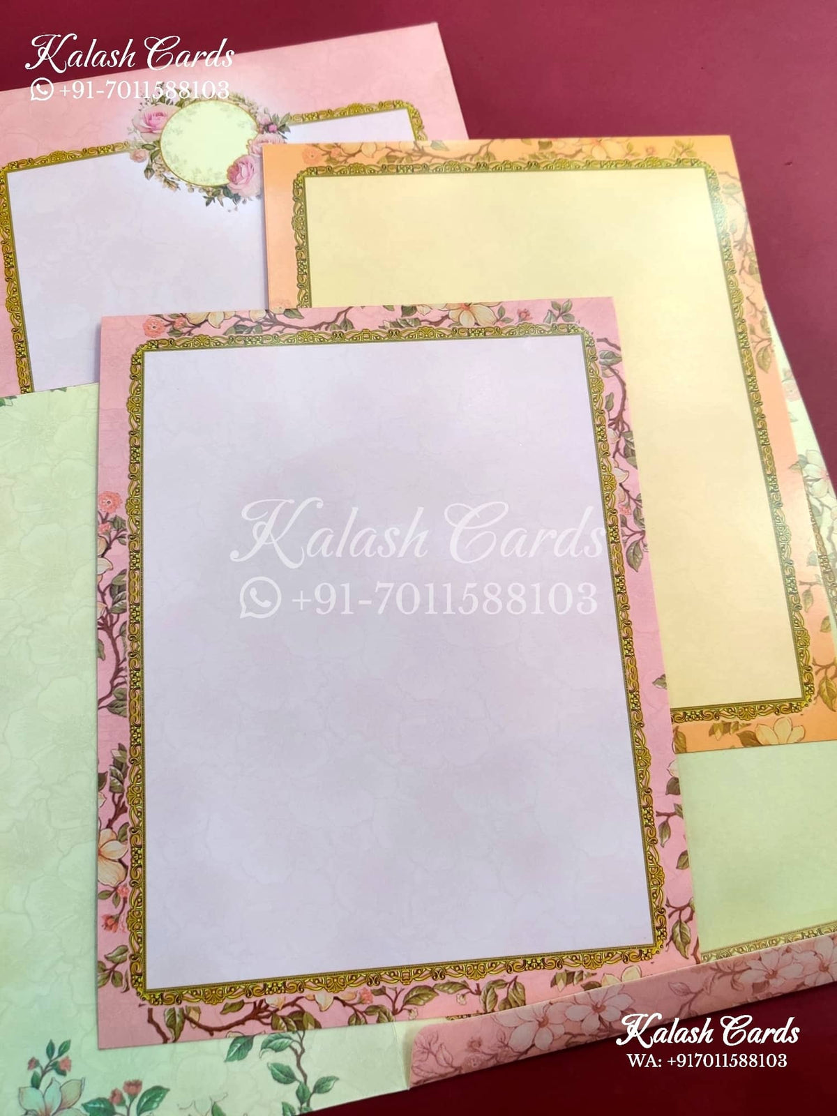KLB640 Floral Design Semi Box Wedding Card (2 Page)-Kalash Cards