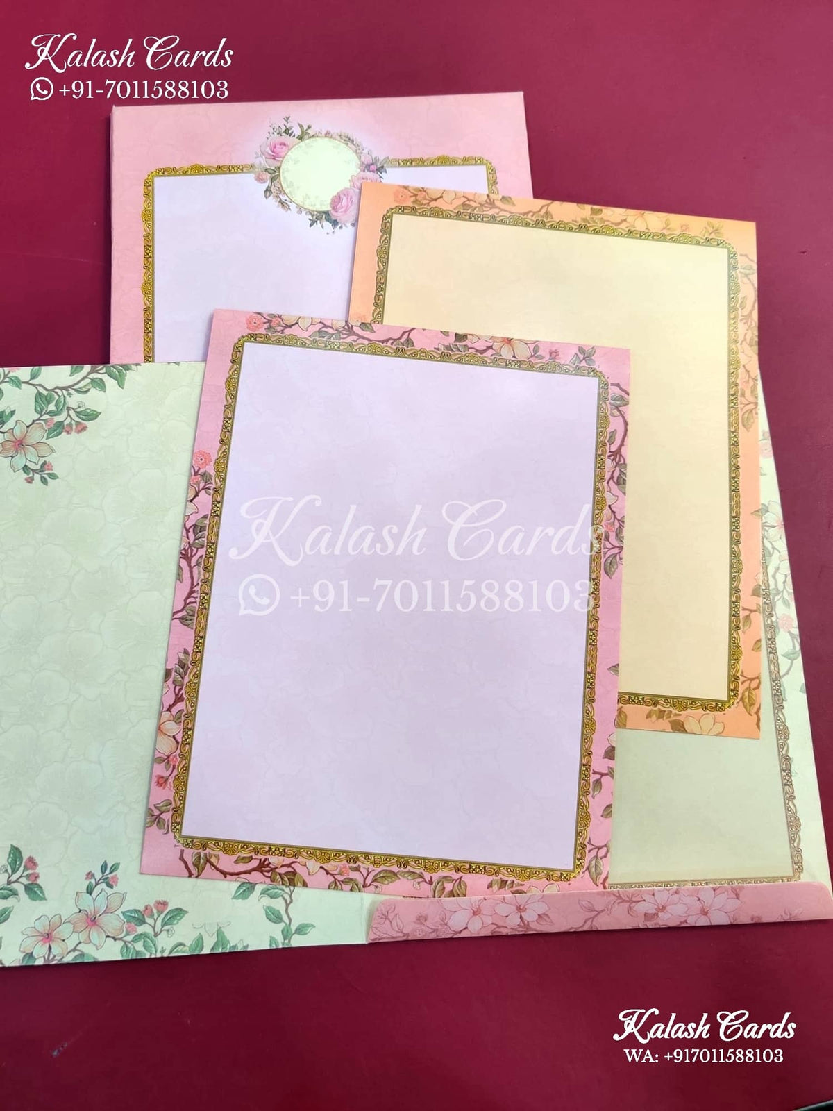 KLB640 Floral Design Semi Box Wedding Card (2 Page)-Kalash Cards