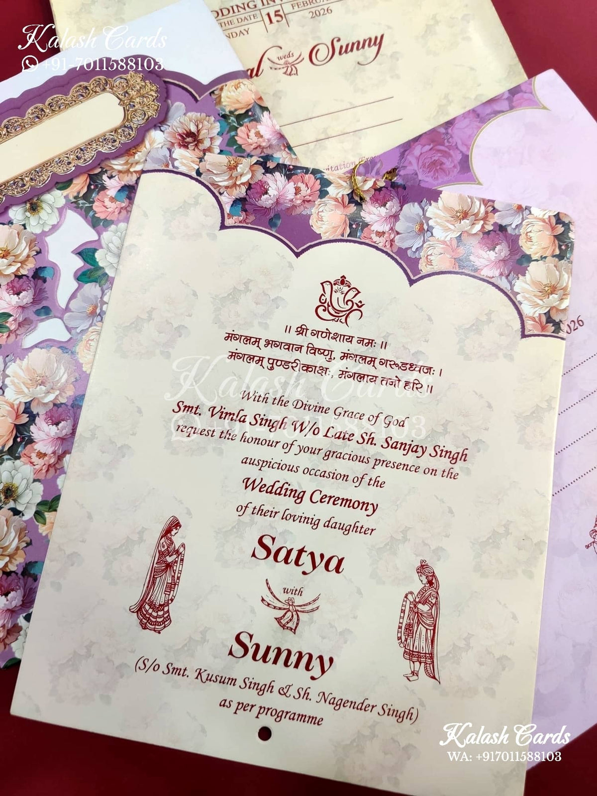 KLB641 Floral Design New Jaket Style Semi Box Wedding Card (2 Page)-Kalash Cards
