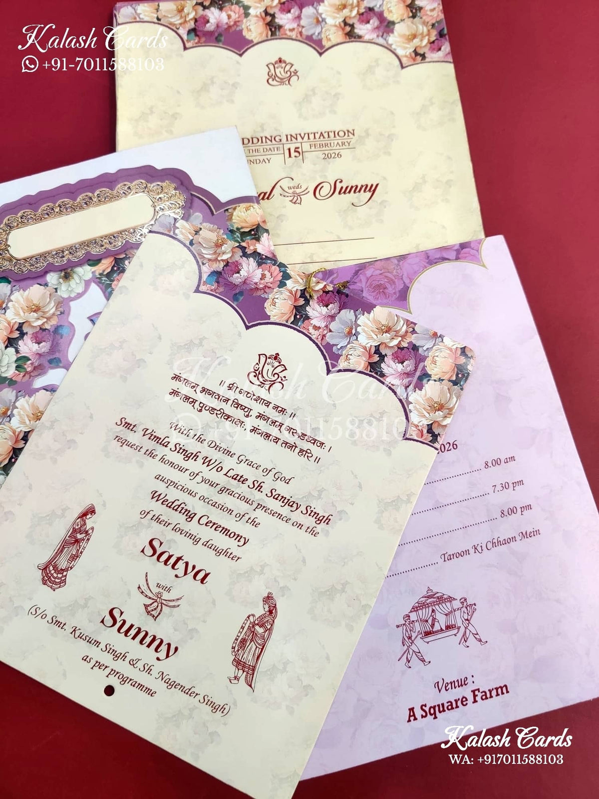 KLB641 Floral Design New Jaket Style Semi Box Wedding Card (2 Page)-Kalash Cards