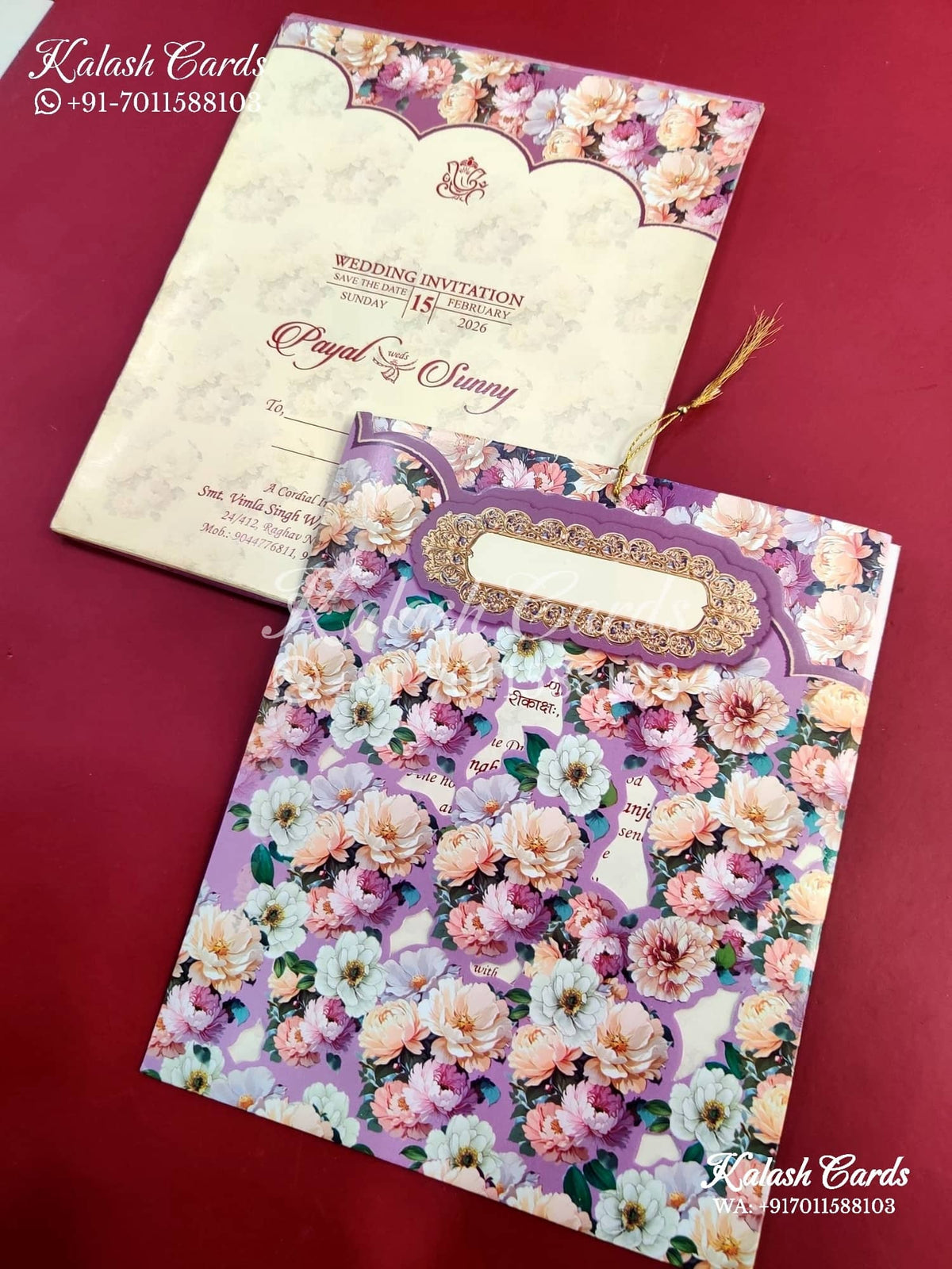 KLB641 Floral Design New Jaket Style Semi Box Wedding Card (2 Page)-Kalash Cards