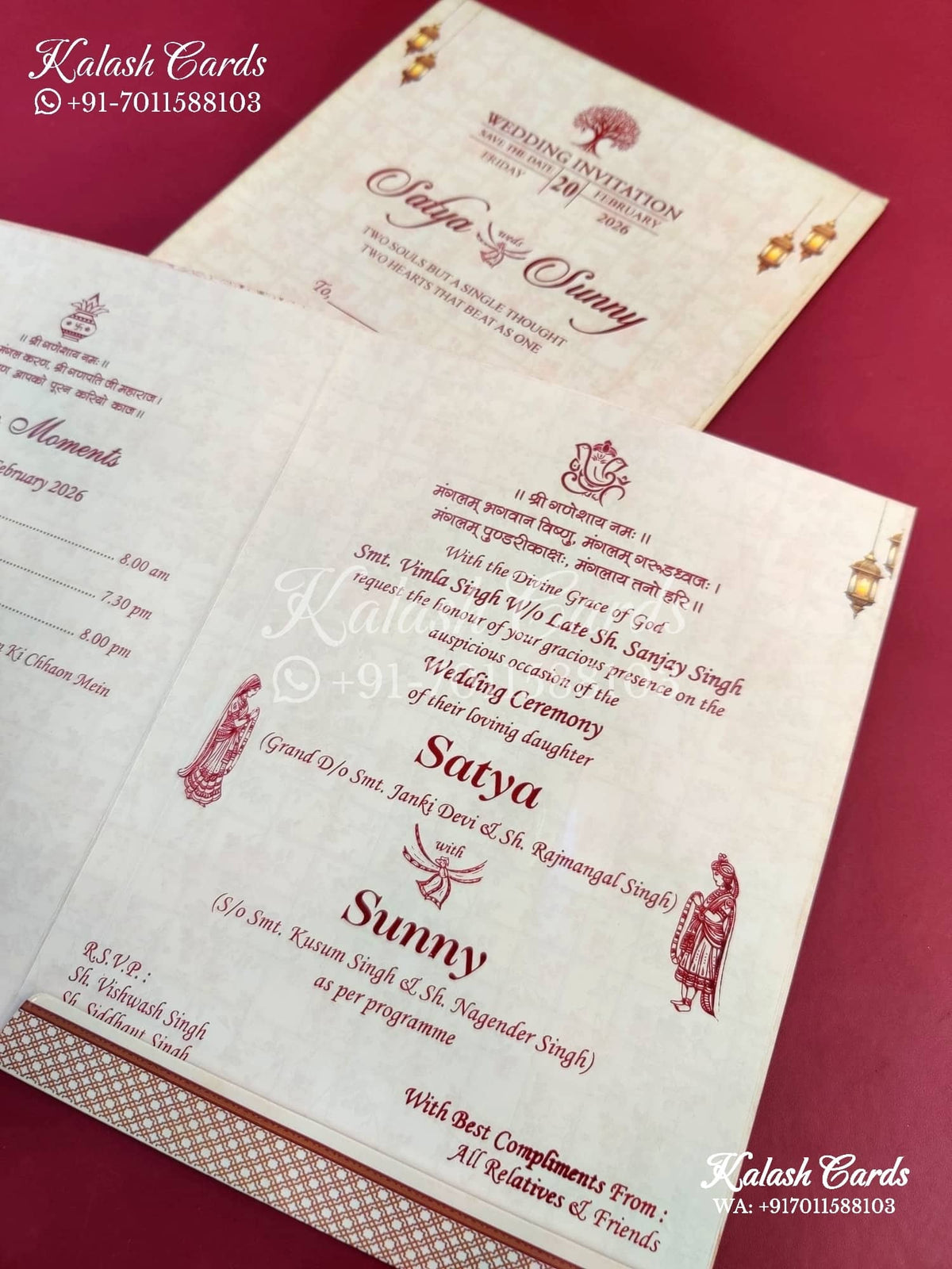 KLB642 Royal Dulha Dulhan Theme Semi Box Wedding Card (2 Page)-Kalash Cards