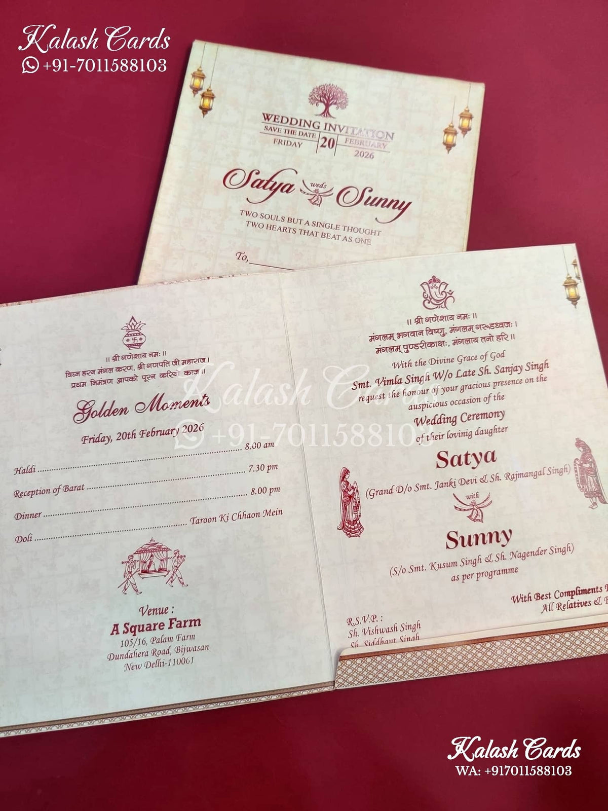 KLB642 Royal Dulha Dulhan Theme Semi Box Wedding Card (2 Page)-Kalash Cards