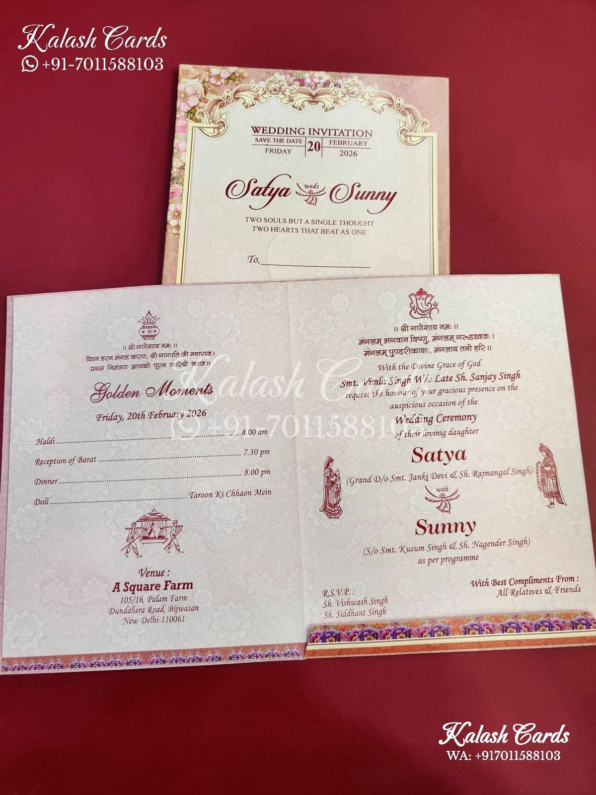 KLB644 Floral Arch Design Cut Semi Box Wedding Card (2 Page)-Kalash Cards