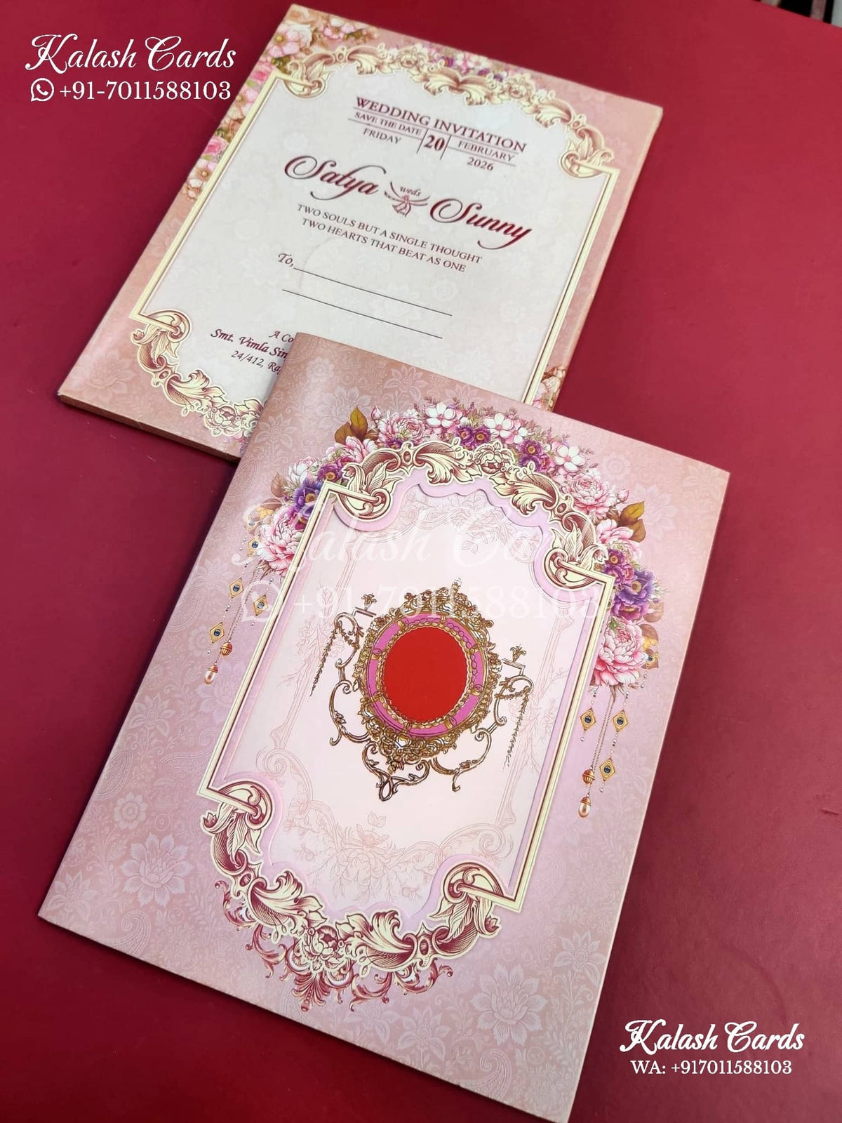 KLB644 Floral Arch Design Cut Semi Box Wedding Card (2 Page)-Kalash Cards