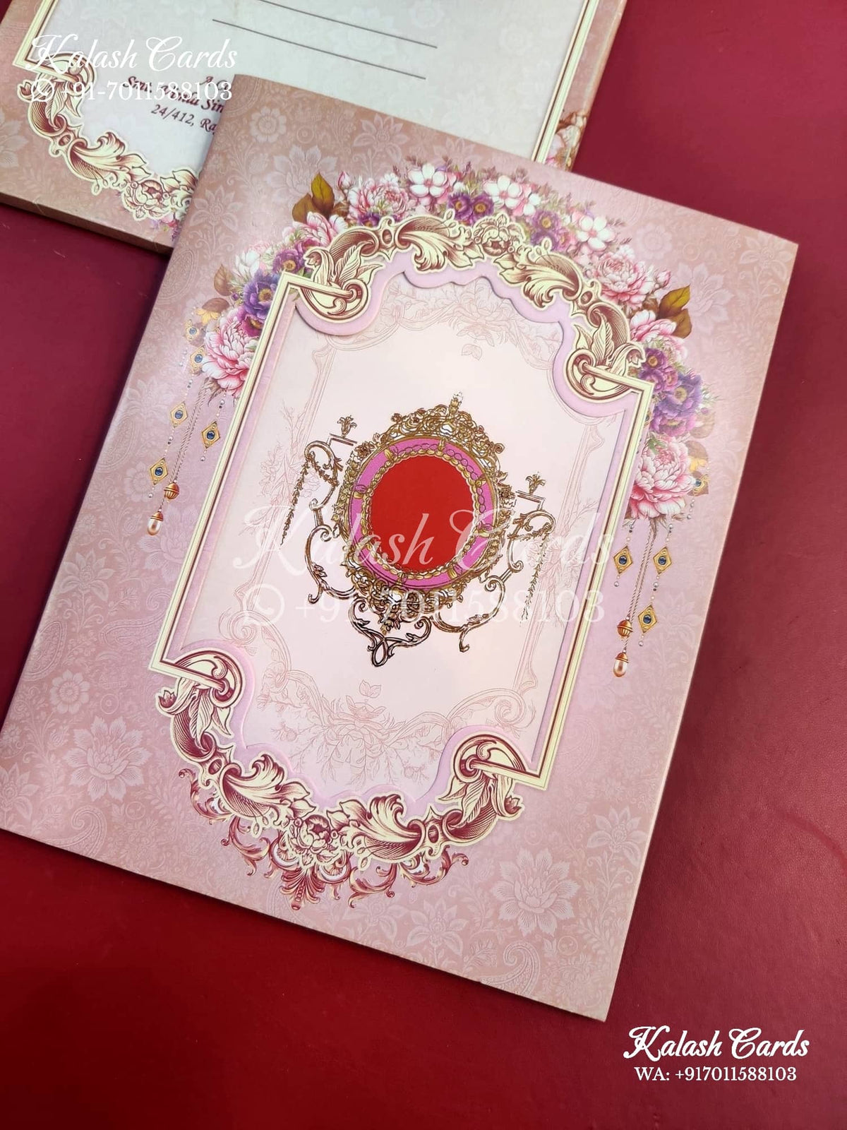 KLB644 Floral Arch Design Cut Semi Box Wedding Card (2 Page)-Kalash Cards